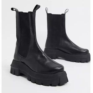 ASOS DESIGN Aqum premium leather chunky chelsea boots in black